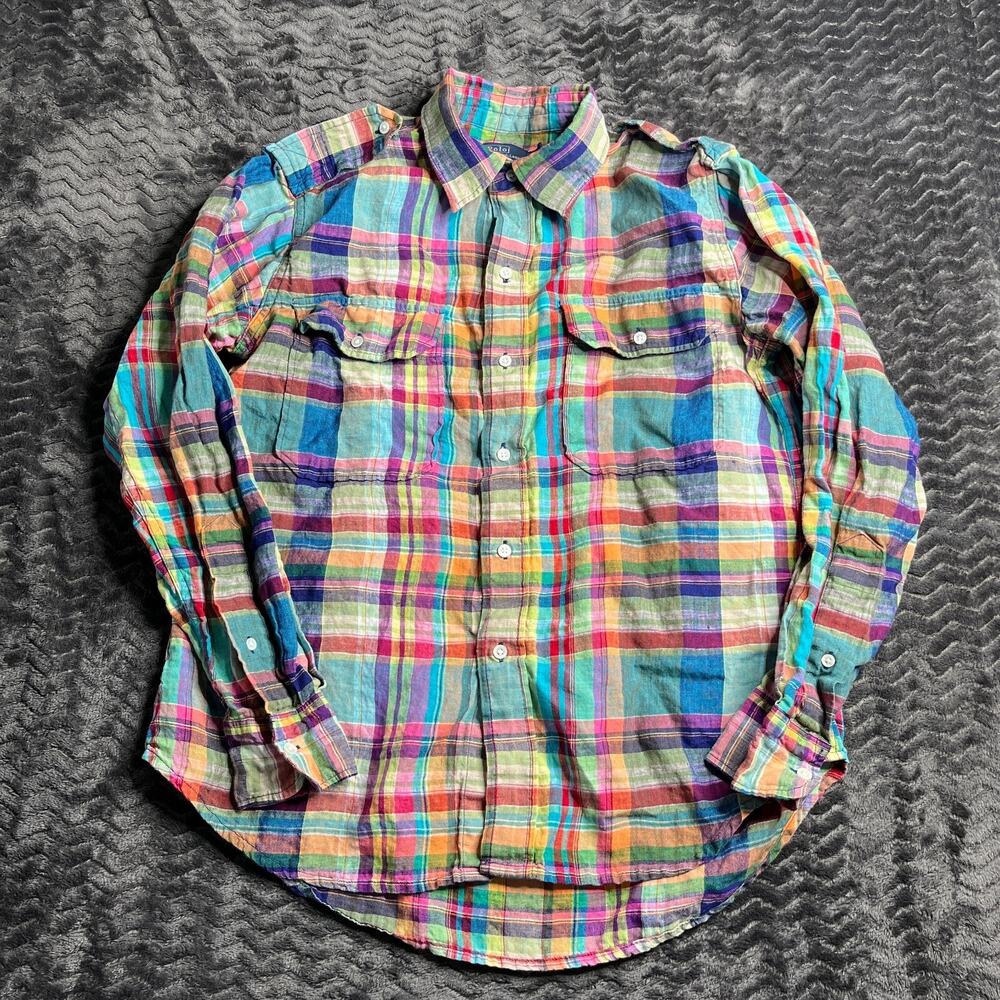 Polo Ralph Lauren Shirt Womens Colorful Custom Fit Plaid Button Up Size Small